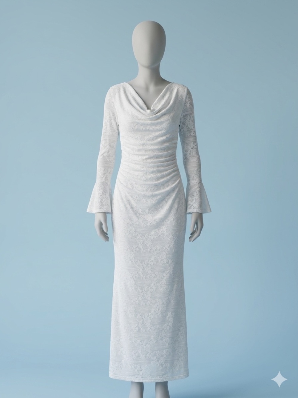 Elegant White Long Sleeve Lace Evening Dress